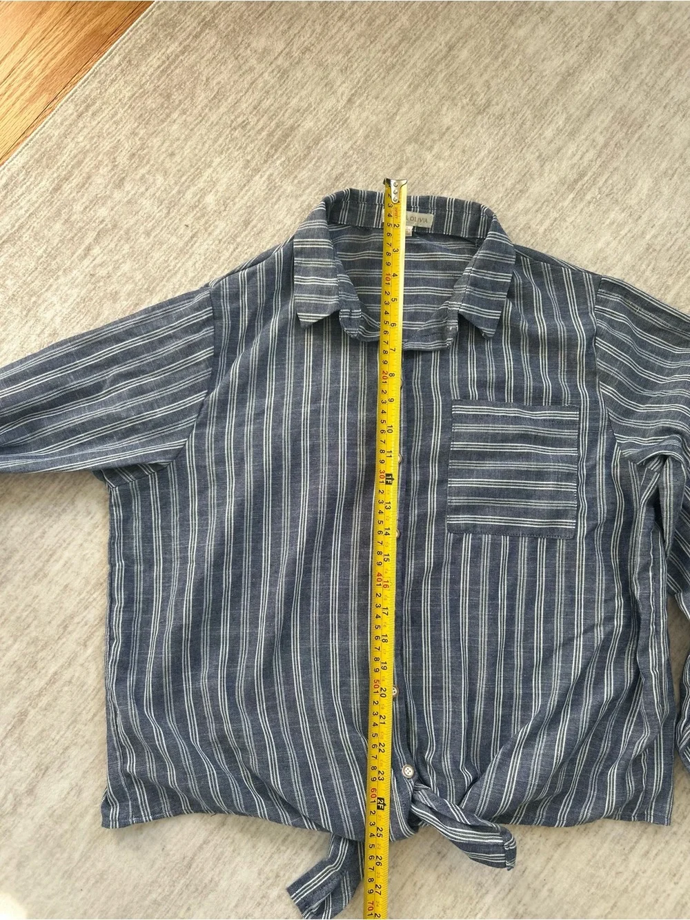 Eden & Olivia Blue Striped Tie Front Button Down Shirt M